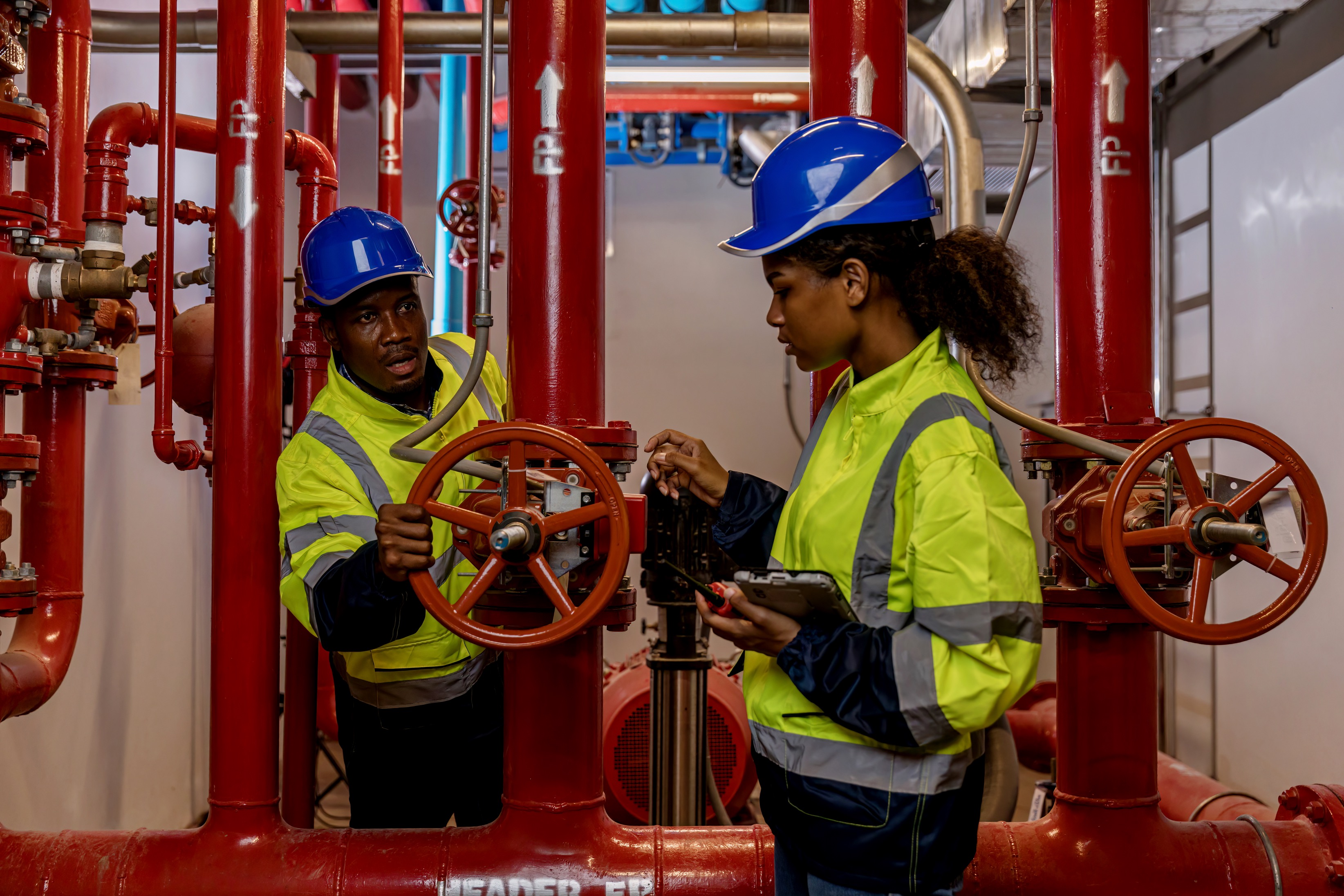 Technician checking plumbing systems
